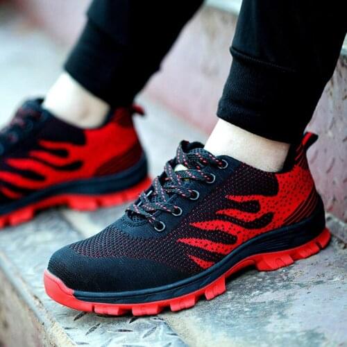 ZEEKSON Trendy Fashion Mens Shoes Mesh Safety Upper Youth Breathable Sports Shoes Workers Anti-smashing Thick-soled Work Shoes