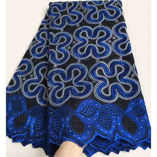 Soft cotton voile lace African swiss lace fabric with stones 6209 Royal blue High quality 5 yards