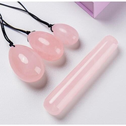 Natural Rose Quartz Vaginal Balls Yoni Wand Set Kegel Exerciser Yoni Egg For Ensembles Femme Myofascial Release Jade Eggs