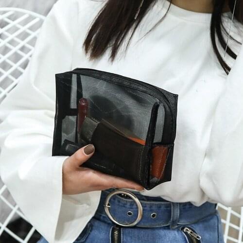 New Clear Cosmetic Bag for Women Travel Transparent Makeup Case Organizer Zipper Fashion Nylon Net Toiletry Wash Beauty Kit Bag