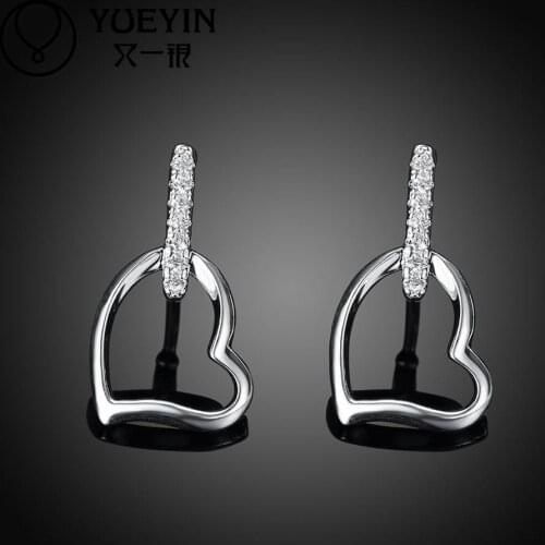 New supplies silver plated stud earrings inlaid crystal heart shape fashion high quality Romantic Zircon earrings E731