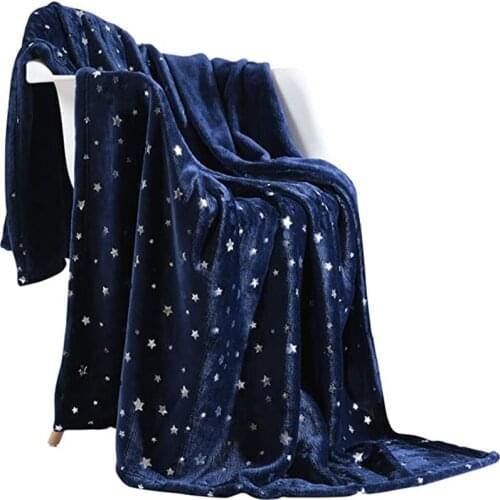 Throw Blanket, Ultra Soft Silver Star Navy Bed Blanket, All Season Premium Fluffy Microfiber Fleece Throw for Sofa Couch