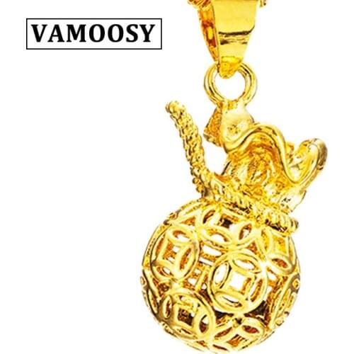 Old Chinese Lucky Purse Pendants Necklaces for Women Men Shiny Gold Color Fashion 24K Jewelry Gift No chain Pendant for Women