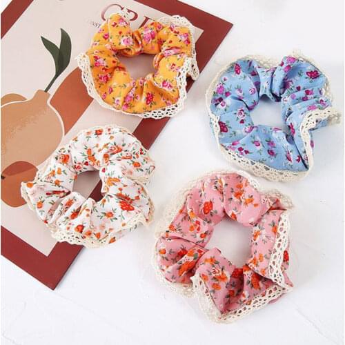 Floral Scrunchies Hair Ties Rope Girls Ponytail Holders Vintage Rubber Band Elastic Hair Band Fashion Hair Accessories Lace Edge