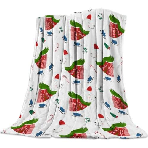 Christmas Polar Bear Skating Throw Blanket Warm Microfiber Blanket Bedroom Sofa Supplies Blankets for Beds