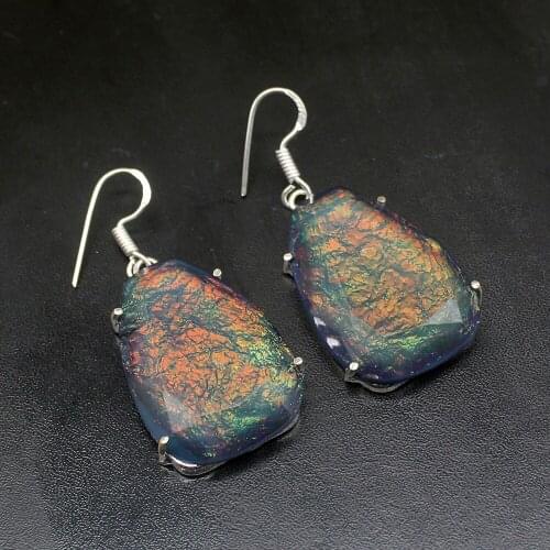 Gemstonefactory Big Promotion Unique 925 Silver Gorgeous Dichroic Glass New Women Ladies Gifts Dangle Drop Earrings 20211919