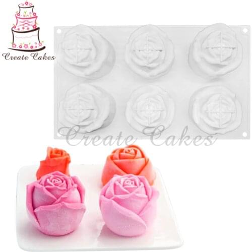 6 Cavity 3D Rose Flower Silicone Cake Mold for Chocolate Mousse Pastry Dessert Ice Cream Baking Mould Bakeware Decorating Tools