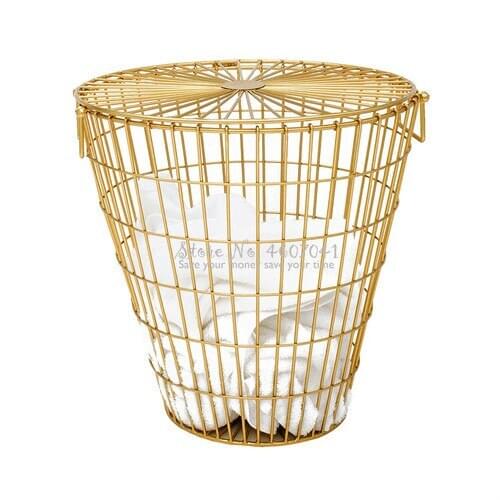 Stylish Design Creative Golden Laundry Basket Metal Dirty Clothes Storage Basket Home Organizer Basket Storage Wicker Baskets