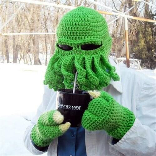 Funny Squid Octopus Beard Winter Knitted Ski Cap Solid Color Casual Hat For Unisex Women Men Ladies Male Female FS0455