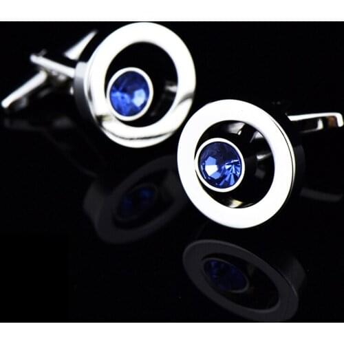 Blue Crystal Diamond Cufflinks Mens and Womens French Cuff Buttons Jewelry Clothing Accessories