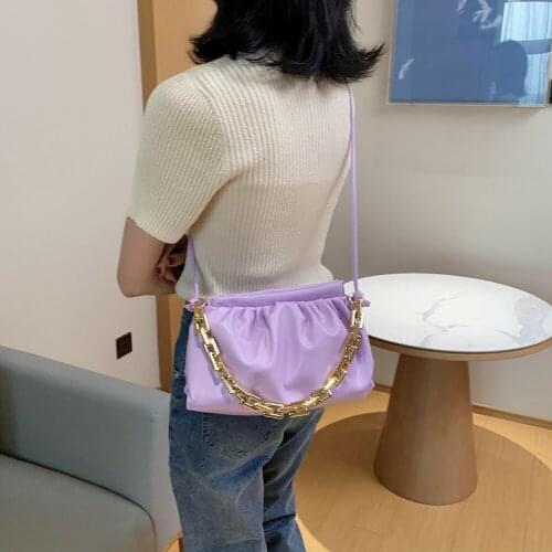 Women Elegant Pleated Solid Color Shoulder Bag Chain Totes PU Leather Female Designer Handbag Travel Chain Messenger Bags