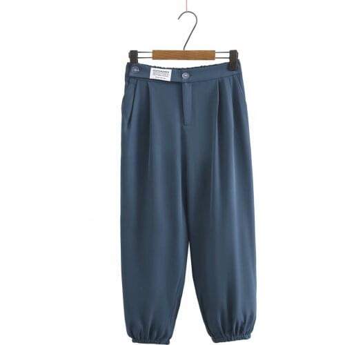 Plus size pants with high waist 2021 fashion black Beige haze blue calf-length pants summer woman Casual Ice silk Women trousers