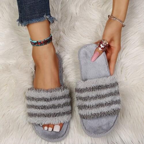 Autumn and Winter Indoor Fuzzy Slippers Female Flat With Fluffy Slipper Ladies Soft Plush House Slippers for Women 2021 Hot