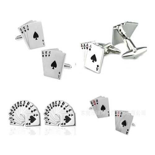 10pairs/lot Play Game Poker Cufflinks Cards Poker QKA 4A 3A Flush Cuff Links Copper Cufflinks Mens Jewelry Wholesale