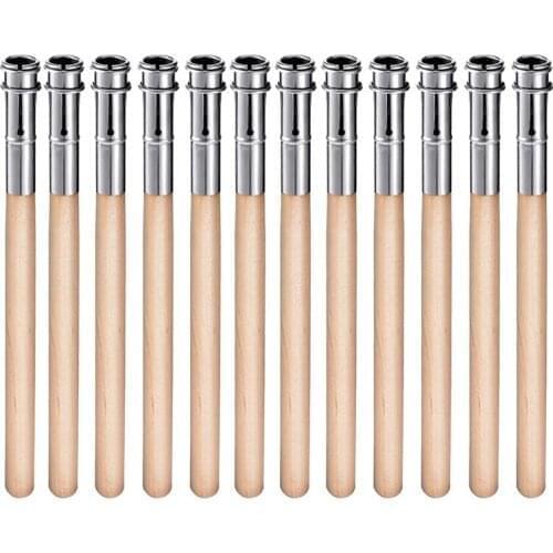 12 Pieces Wooden Pencil Extenders Art Pencil Lengthener Crayon Extension with Aluminum Handle for School Office Supplies