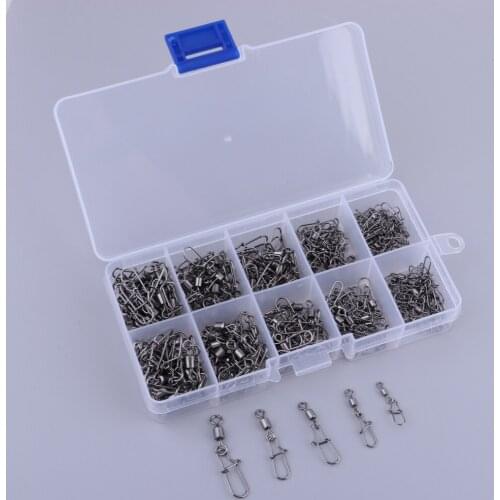 Perfeclan 2019 High Quality 220pcs Stainless Steel Fishing Rolling Swivels with Snaps Connector Fishhooks