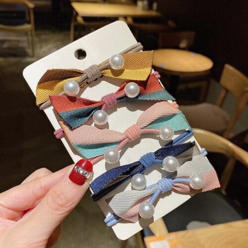 5Pcs/Lot Girl Princess Hair Ties Butterfly Rope Pearl Headwear Rubber Teens Barrette Hair Accessories