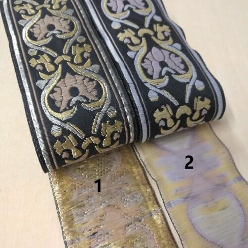 5cm 50mm 2' Gold Silver Black White Beige Bilateral Ethnic Costume Curtain Laciness National Jacquard Ribbon Webbing Lace Border
