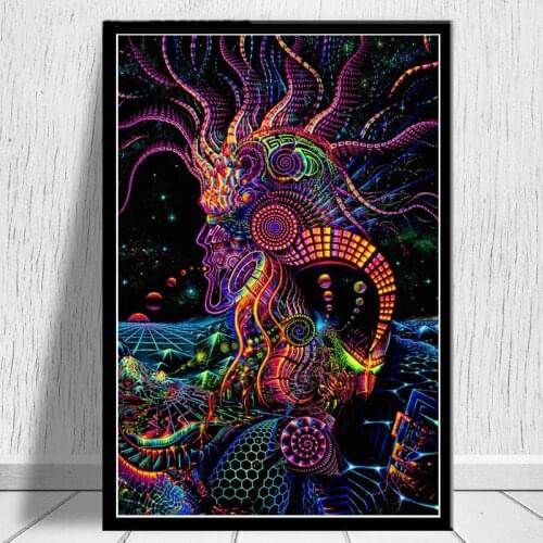 Abstract Blacklight Paintings Art Psychedelic Trippy Poster Prints Modern Wall Canvas Wall Pictures For Living Room Home Decor