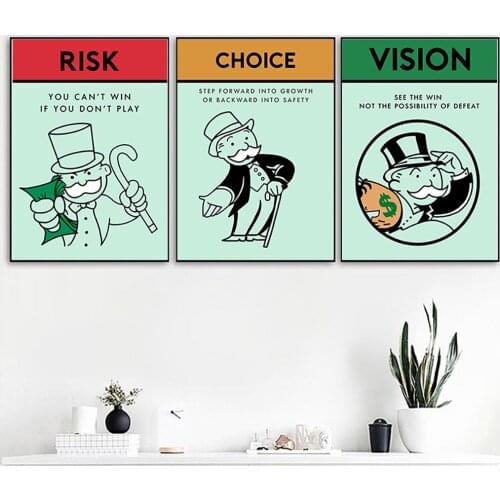 Alec Monopolies of Board Game Card Artwork Wall Cartoon Canvas Painting Poster and Print Picture for Home Bedroom Decoration