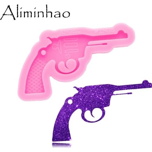 DY0553 Shiny Glossy Pistol Keychain Mould Gun Silicone Epoxy Resin Mold Jewellery Making