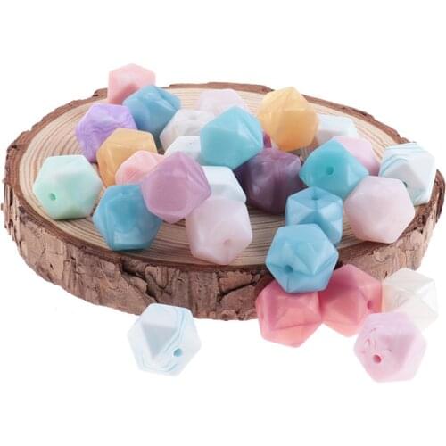 200pcs Silicone Beads Hexagon 14mm Pearl Silicone Teethers Baby Teething Bead Pacifier Chain Beads Toys For Baby Care BAP Free