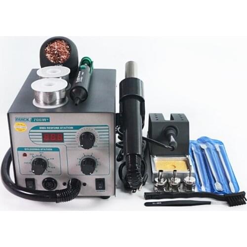 QUICK 706W+ Digital Display Hot Air Gun + Soldering Iron Anti-static Temperature Lead-free Rework Station 2 in 1 With 3 Nozzles