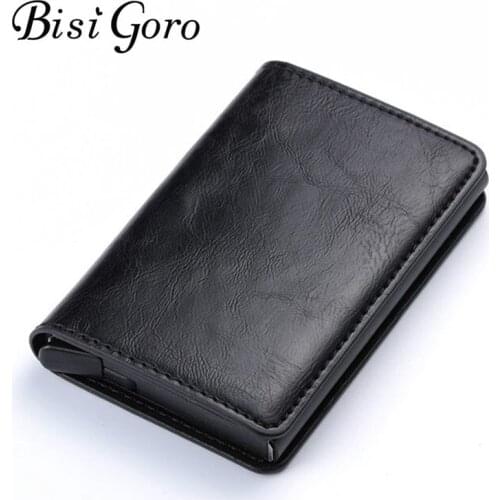 Anti Rfid Id Card Holder Case Women Leather Wallet Male Coin Purse Mini Business Carbon Credit Card Holders With Card Box