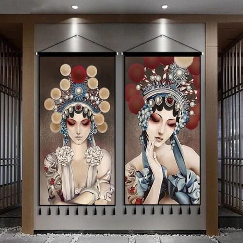 Chinese Style Opera Peking Huadan Character Decorative Painting Hanging Cloth Classical Art Vertical Tapestry Background Cloth