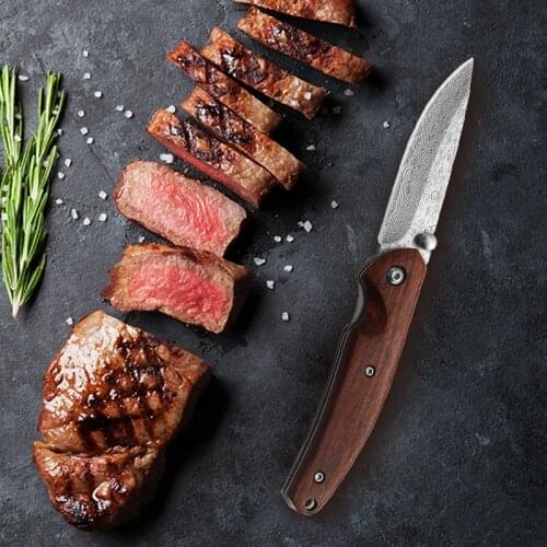 Wood Damascus Stainless steel Folding Knife Sharp Pocket Knife Outdoor Tactical Picnic Tool Japanese Utility Self-defense Knives