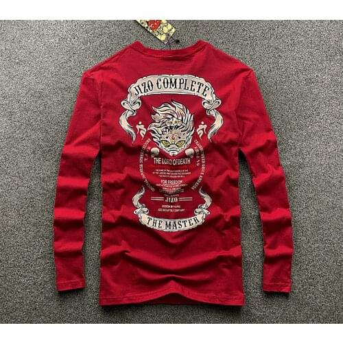 Japanese Skull Print Tee Long Sleeve Motorcycle T-shirt Mens Casual Cotton Rock T shirts Fashion Painting Hip Hop Tops Tees