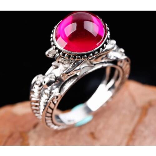 Engraving and Art Gothic Red Stone Ring Sorcerer Pagan 316L Stainless Steel Ring Men and Women Punk Rock Motorcycle Jewelry W3P4