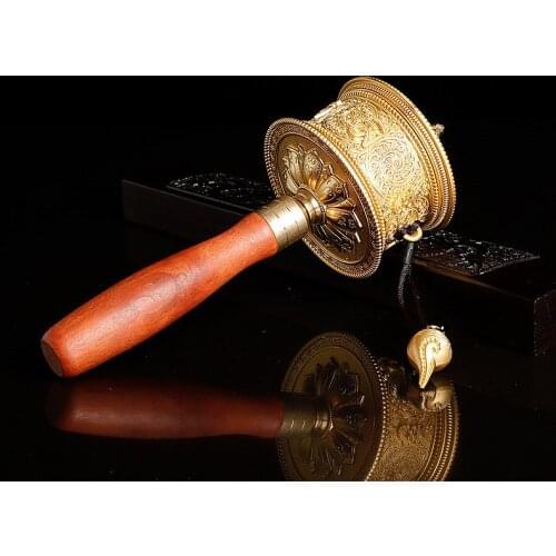 21.5cm Exquisite Tibetan Supplies Alloy Metal Six Words Scriptures Carving Hand Cranking Swept Bad Things Buddhist Prayer Wheel
