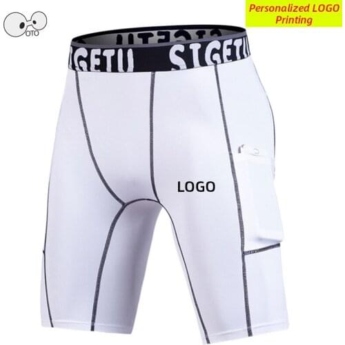 Custom LOGO Compression Running Shorts Men with Pocket Gym Fitness Underwear Short Tights Quick Drying Workout Sports Bottoms