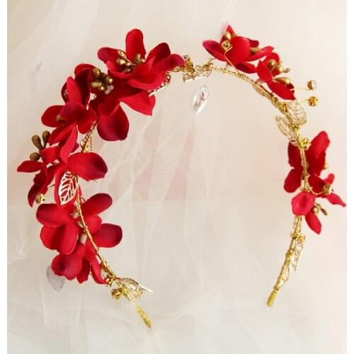 Korean pink red Flower Crowns Tiaras Hairbands Romantic Sweet Gardland Women Wedding Hair Accessories for Bride Bridesmaids