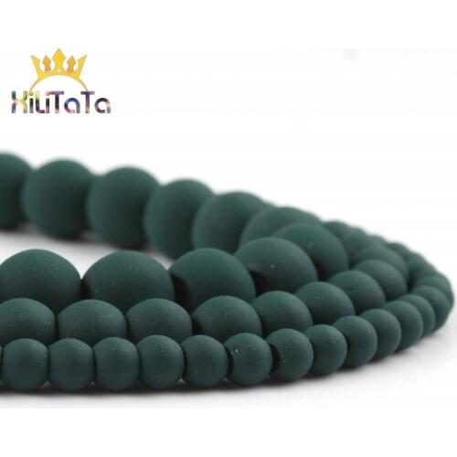 Natural Stone Beads Matte Dark Green Rubber Hematite Round Loose Beads For Jewelry Making DIY Bracelet Accessories 15'' 4 6 8mm