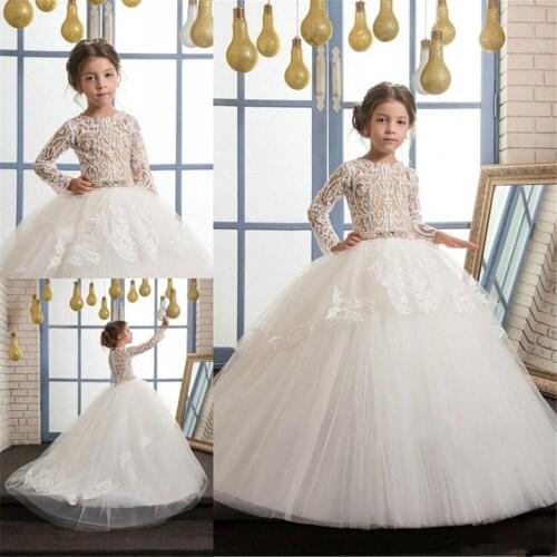 Lace Pearls First Communion Dresses For Little Girl Sleeveless Pageant Ball Gowns Custom Made