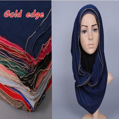 LMLAVEN women cotton scarf gold chain edges hijab fashion foulard solid color scarves muslim long shawl maxi pashmina 20pc/lot