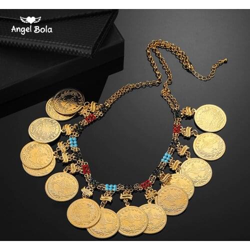 Metal Coin Big Allah Muslim Necklaces for Women Arab Coins Luxury Wedding Gifts Islam Middle East African Jewelry New