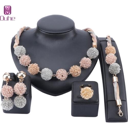 Fashion Bridal Jewelry Sets For Women Dubai Gold Necklace Earrings Bracelet Ring Wedding Engagement Jewelry Set