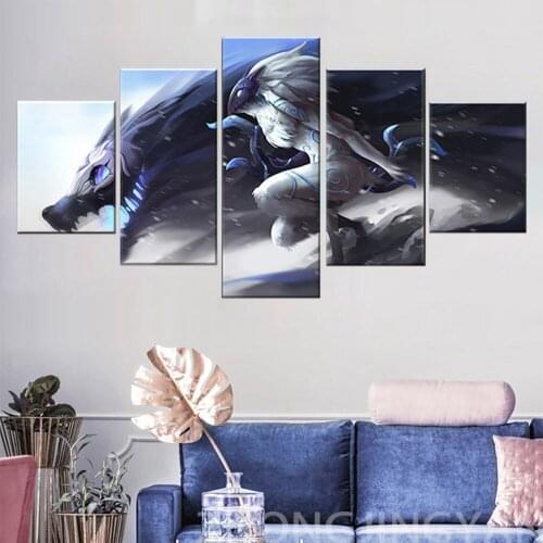 Modular Pictures Home Decoration 5 Pieces League of Legends Wall Art Modern Game Canvas Prints Painting For Bedroom Poster Frame