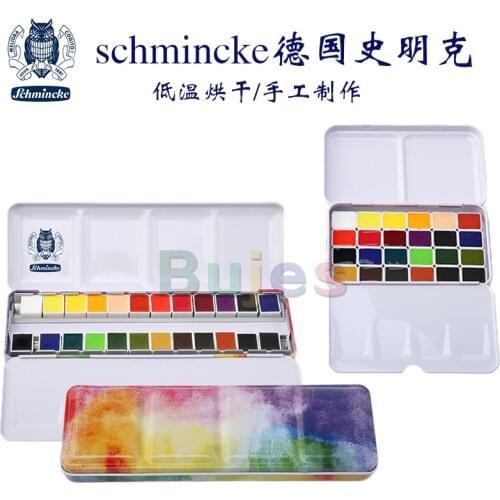 Schmincke Horadam Aquarell Half-Pan Paint Metal Set with Water Container, Set of 24/36 Colors, Art Supplies, DE(Origin)