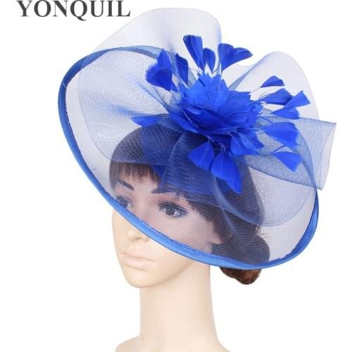 New Fashion Feather Flower Fascinator Hat On Hair Clips Party Big Hat Crinoline Headwear Church Wedding Hair Accessories SYF110