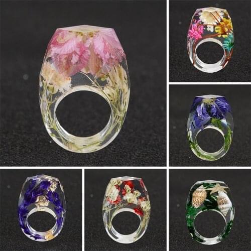 New Transparent Forest Handmade Dried Flower Resin Ring Colorful Women Fashion Jewelry Engagement Wedding Finger Ring