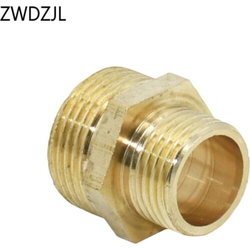 External thread 1/2 to 3/4 brass Connector copper Reducing joint Connector Pipe Hex Nipple Fitting Adapter 2 pcs