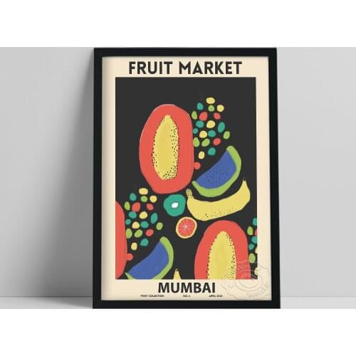 Fruit Market Mumbai Poster, Retro Minimalist Flower Market Art Prints, Abstract Fruits Graffiti Wall Picture, Living Room Decor