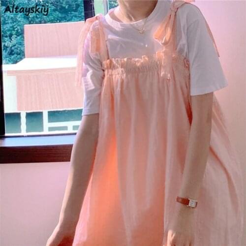 Dress Women Summer Sleeveless Kawaii Backless Mini Japanese Style Simple Holiday Thin New Comfortable Breathable Female Sundress