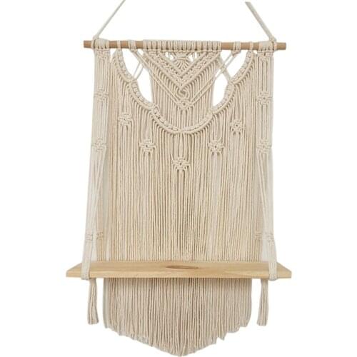 Hand-Woven Macrame Tapestries Rack Wooden Shelves Wall Bohemian Home Decors