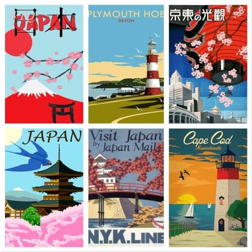 JAPAN/LONDON/HAWAII TRAVEL Posters Retro Poster Canvas Painting Wall Decor Posters Wall Art Photos for Childrens Room Decor