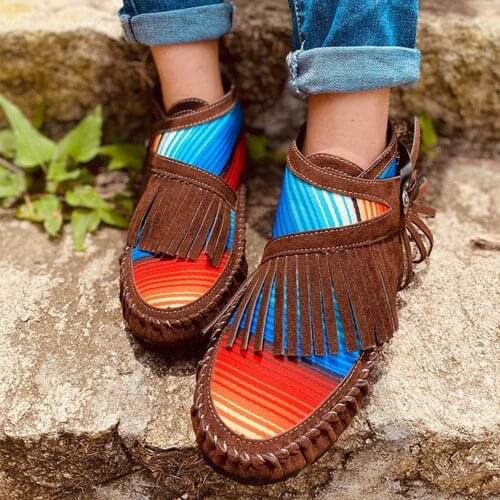 Rainbow Women Boots Autumn Flat Female Shoes 2020 Comfort Ankle Boots Casual Tassel New Comfort Flock Woman Shoes